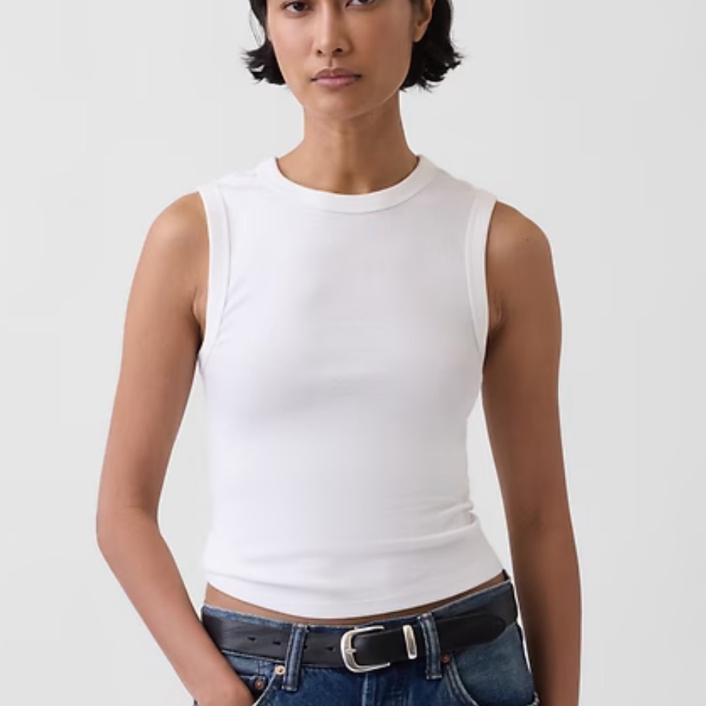GAP Modern Size XL White High Neck Ribbed Tank Top Cropped Clean Girl Vibe